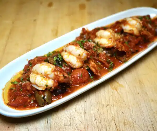 shrimp, olives, capers, tomatoes sauce, Best seafood restaurant in ft Lauderdale